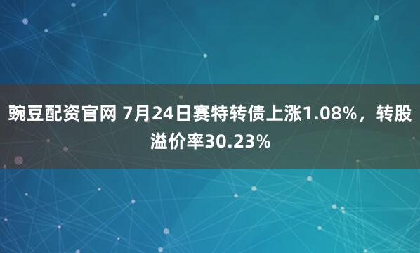 豌豆配资官网 7月24日赛特转债上涨1.08%,转股溢价率30.23%